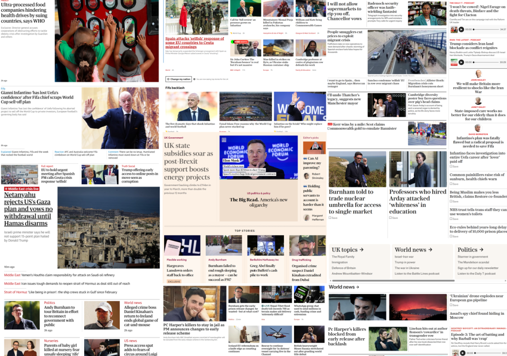 A collage of news headlines and articles covering various global topics, including health, politics, and social issues.